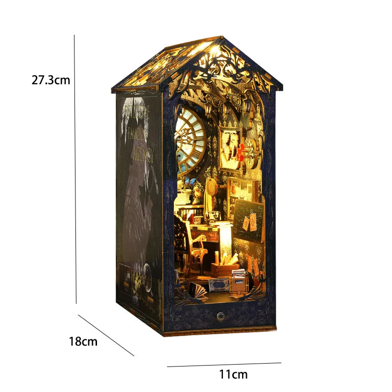 DIY Book Nook Kit Miniature Doll House with LED Light 3D Puzzle Model Building Wooden Bookshelf Bookend Toy Adults Birthday Gift