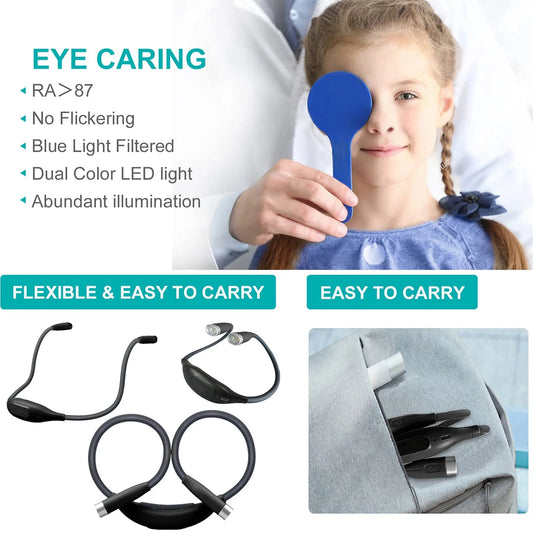 Book Light, Neck Reading Lamp, Rechargeable Reading Lamp in Bed, 3 Color Reading Lamp with Long Flexible Foldable Arms for Knitting, Repairing, Reading, Black