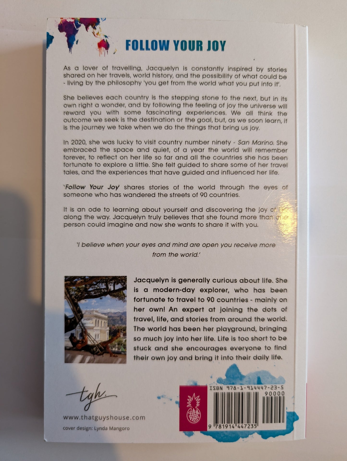 Back cover of a book with text and a barcode on a white background