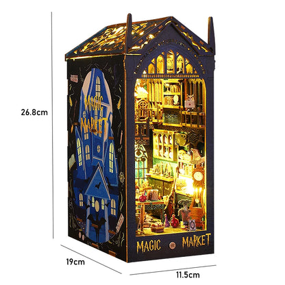 DIY Book Nook Kit Miniature Doll House with LED Light 3D Puzzle Model Building Wooden Bookshelf Bookend Toy Adults Birthday Gift
