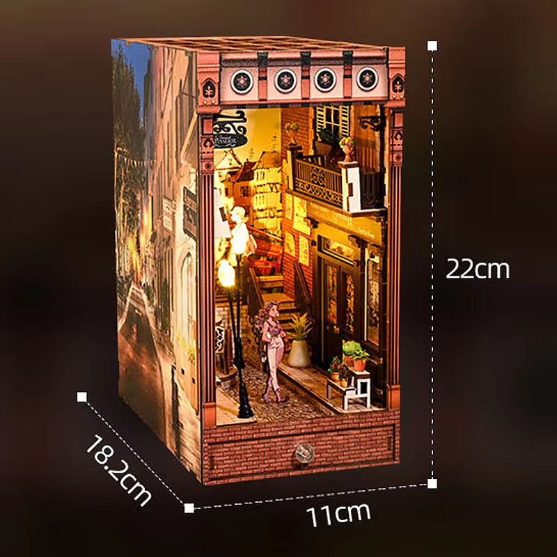 DIY Book Nook Kit Miniature Doll House with LED Light 3D Puzzle Model Building Wooden Bookshelf Bookend Toy Adults Birthday Gift