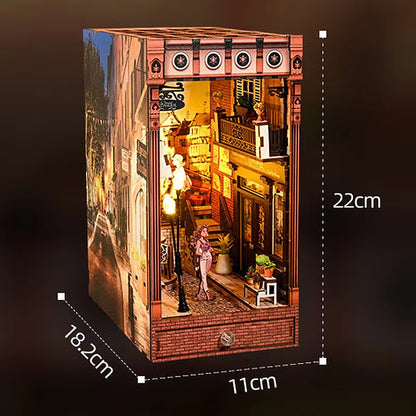 DIY Book Nook Kit Miniature Doll House with LED Light 3D Puzzle Model Building Wooden Bookshelf Bookend Toy Adults Birthday Gift