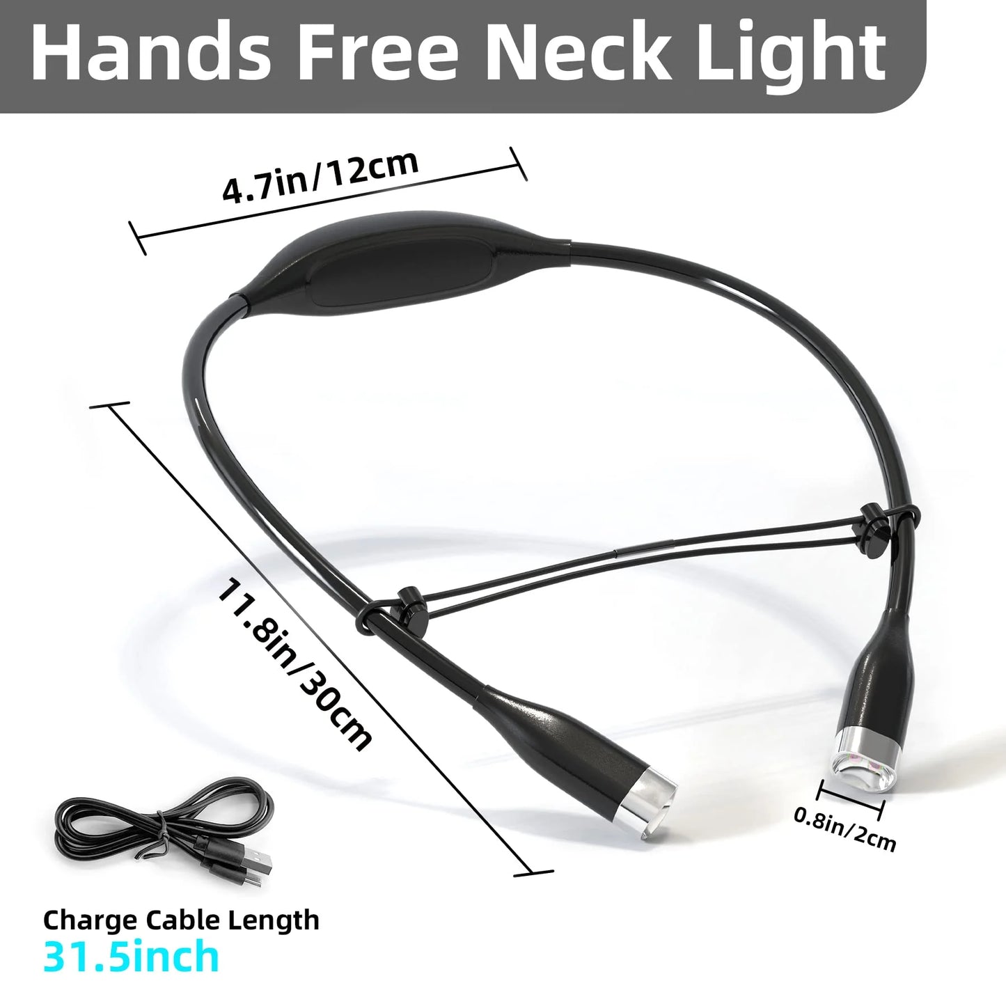 Book Light, Neck Reading Lamp, Rechargeable Reading Lamp in Bed, 3 Color Reading Lamp with Long Flexible Foldable Arms for Knitting, Repairing, Reading, Black