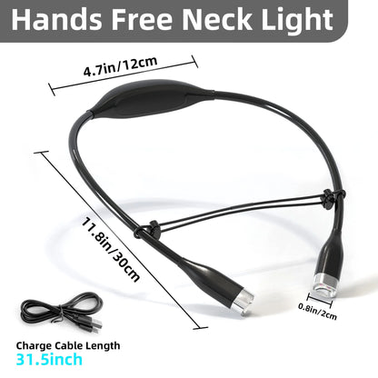 Book Light, Neck Reading Lamp, Rechargeable Reading Lamp in Bed, 3 Color Reading Lamp with Long Flexible Foldable Arms for Knitting, Repairing, Reading, Black