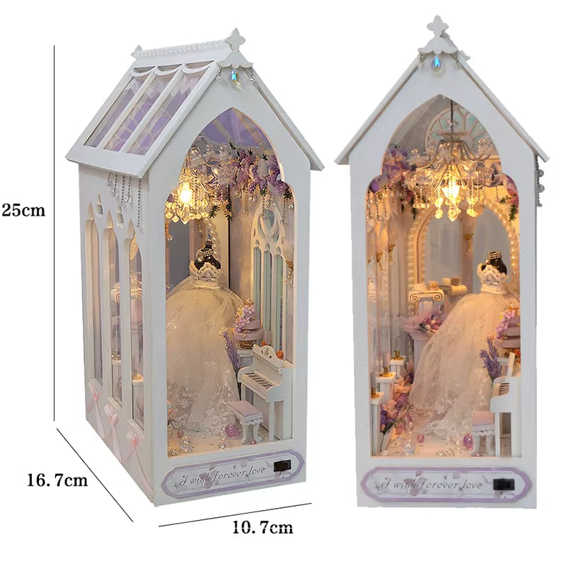 DIY Book Nook Kit Miniature Doll House with LED Light 3D Puzzle Model Building Wooden Bookshelf Bookend Toy Adults Birthday Gift
