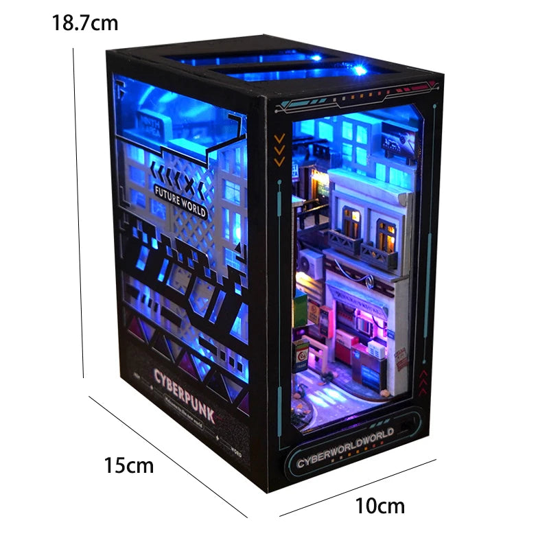 DIY Book Nook Kit Miniature Doll House with LED Light 3D Puzzle Model Building Wooden Bookshelf Bookend Toy Adults Birthday Gift