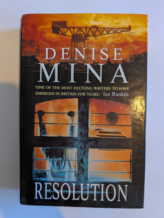 Book titled 'Resolution' by Denise Mina with a colorful cover on a white background