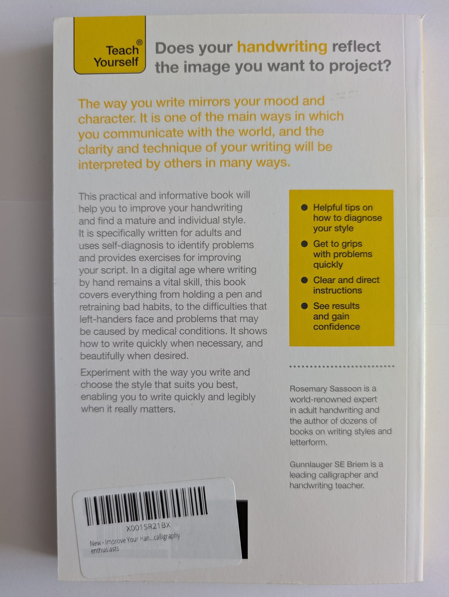 Back cover of a book with text and a barcode on a white background