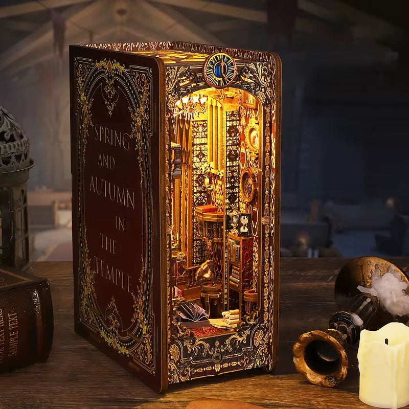 DIY Book Nook Kit Miniature Doll House with LED Light 3D Puzzle Model Building Wooden Bookshelf Bookend Toy Adults Birthday Gift