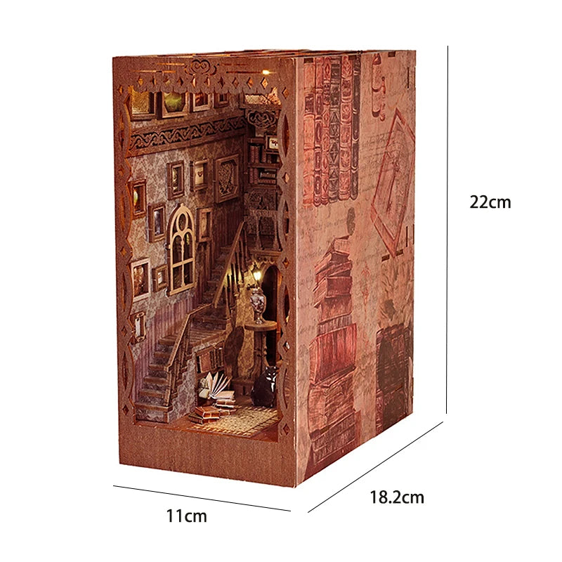 DIY Book Nook Kit Miniature Doll House with LED Light 3D Puzzle Model Building Wooden Bookshelf Bookend Toy Adults Birthday Gift