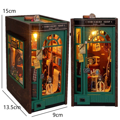 DIY Book Nook Kit Miniature Doll House with LED Light 3D Puzzle Model Building Wooden Bookshelf Bookend Toy Adults Birthday Gift