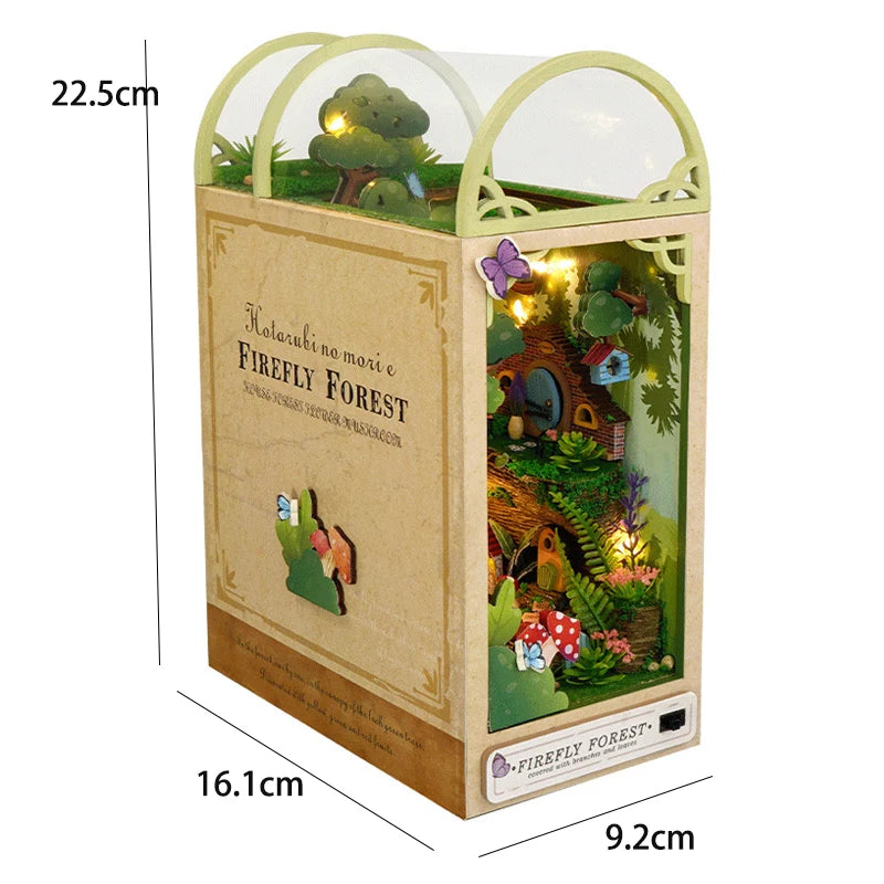 DIY Book Nook Kit Miniature Doll House with LED Light 3D Puzzle Model Building Wooden Bookshelf Bookend Toy Adults Birthday Gift